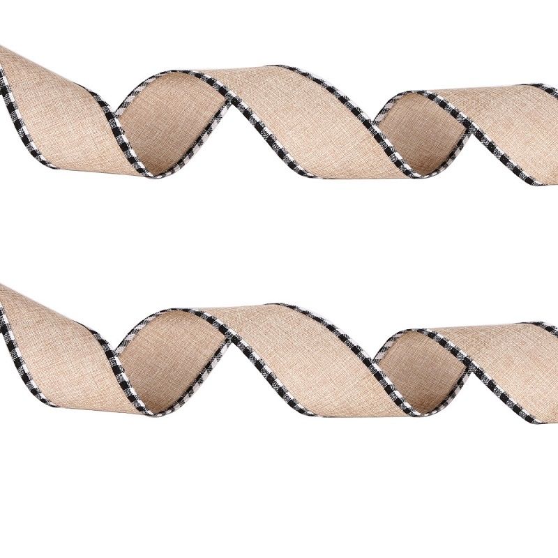2 PCS Christmas Imitation Hemp Ribbon Decoration With Wire, Length: 2M Khaki Black White Edge