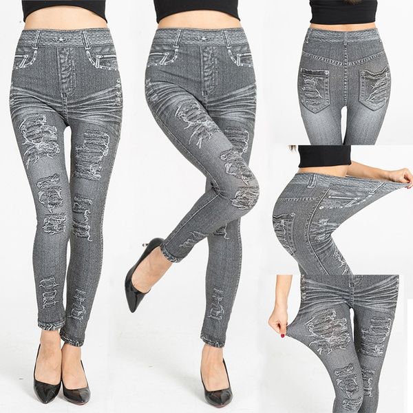 Big Girls Gray Stretch Faux Jean Leggings( Fit UK 8-12)