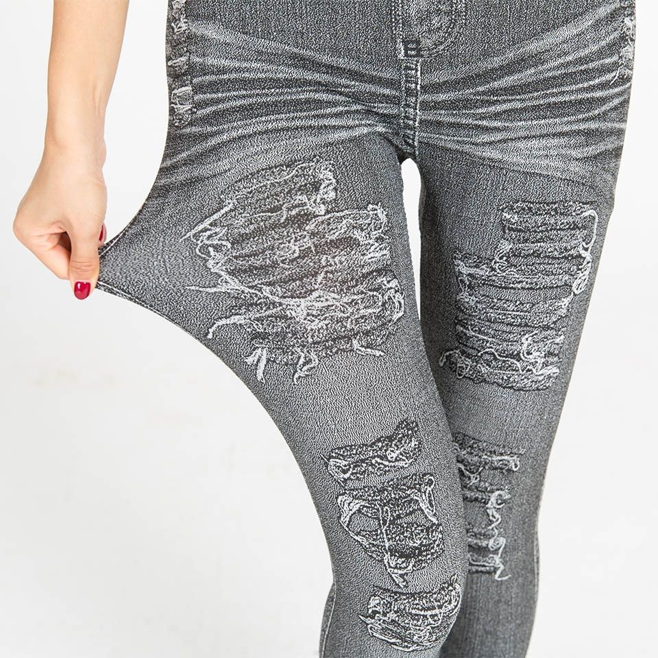 Big Girls Gray Stretch Faux Jean Leggings( Fit UK 8-12)