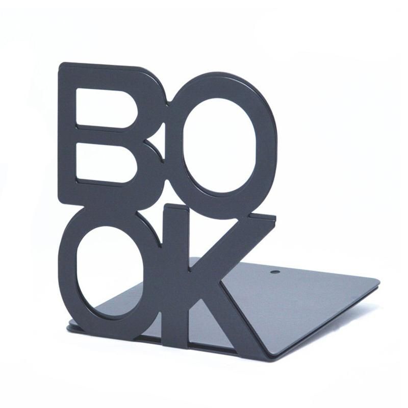 Bookends Decorative Book Holder Metal Book Shelves (Black)