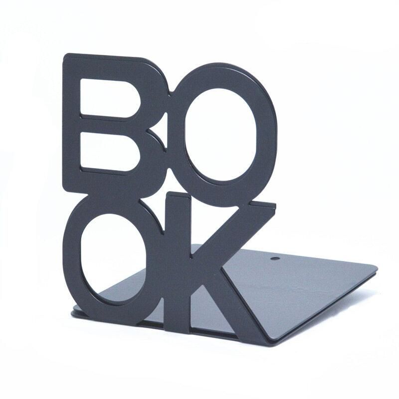 Bookends Decorative Book Holder Metal Book Shelves (Black)