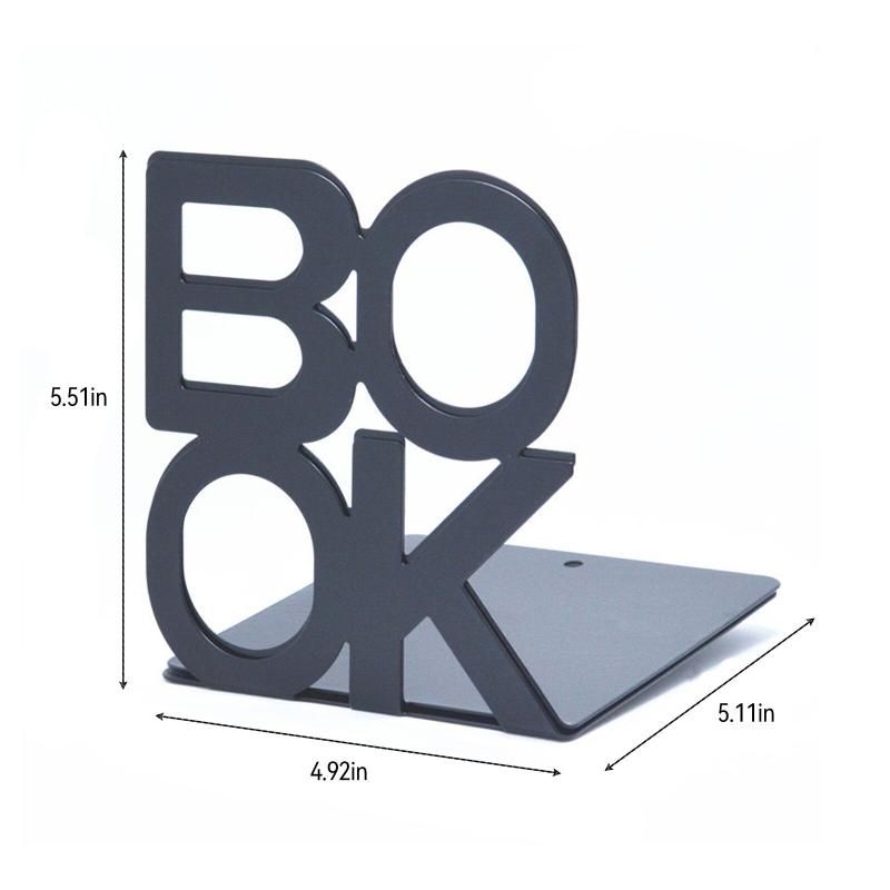 Bookends Decorative Book Holder Metal Book Shelves (Black)