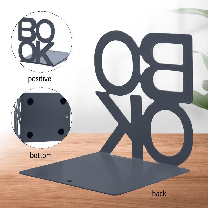 Bookends Decorative Book Holder Metal Book Shelves (Black)