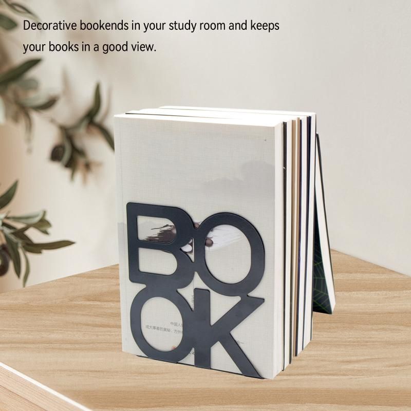 Bookends Decorative Book Holder Metal Book Shelves (Black)