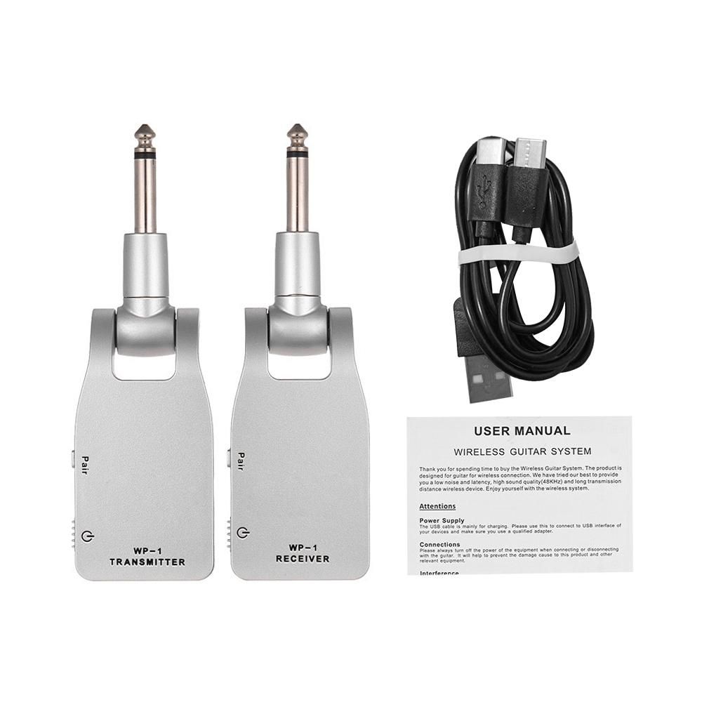 2.4G Wireless Guitar System Transmitter & Receiver Built-in Rechargeable Lithium Battery 30M Transmission Range for Electric Guitar Bass