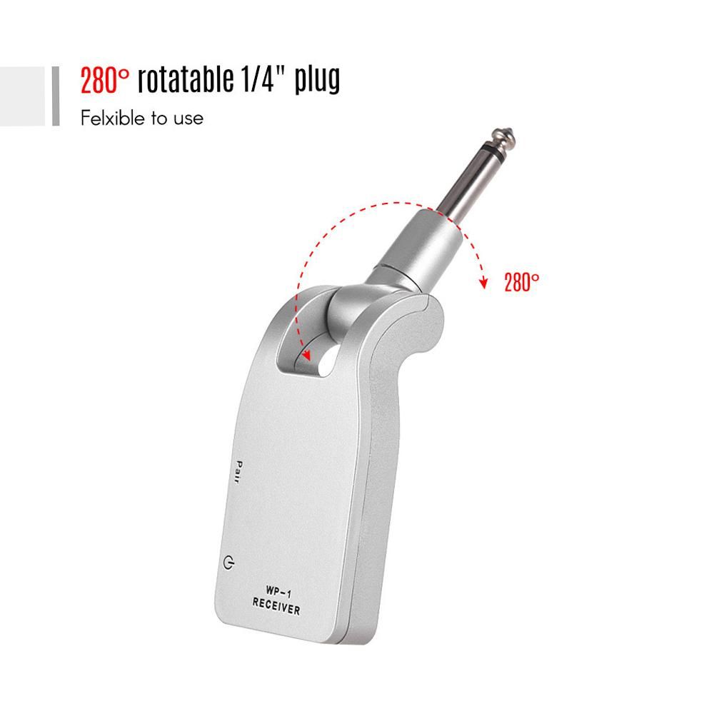 2.4G Wireless Guitar System Transmitter & Receiver Built-in Rechargeable Lithium Battery 30M Transmission Range for Electric Guitar Bass