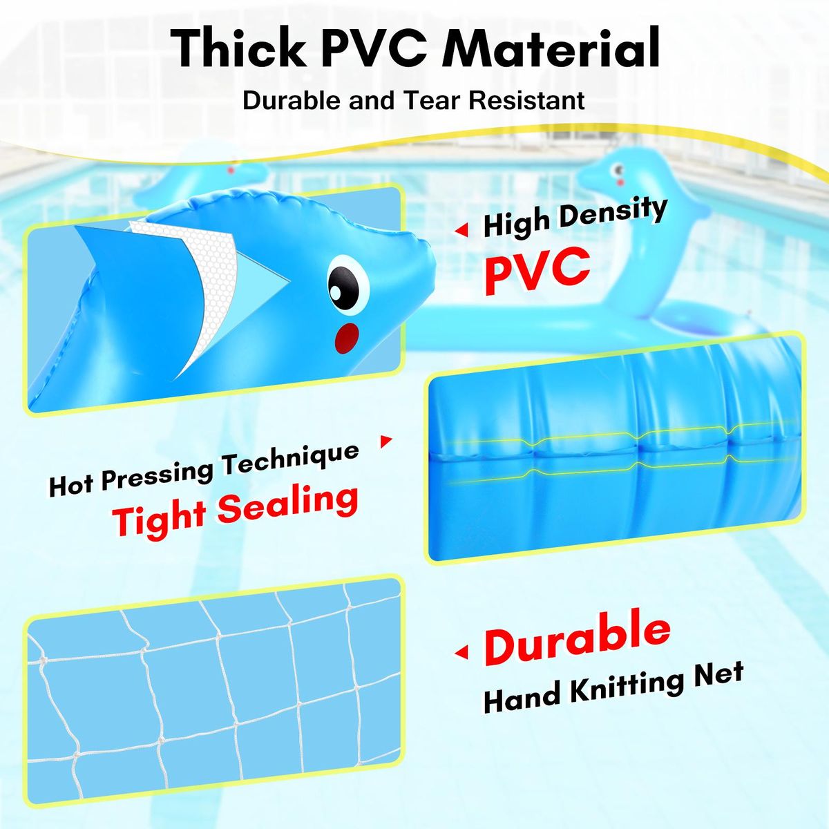 Inflatable Pool Volleyball Net Cute Dolphin Shaped Volleyball Court with 2 Balls & 2 Bags Swimming Game Pool Toys for Kids Adults for Outdoor Backyard Pool Party Summer Water Float Activity