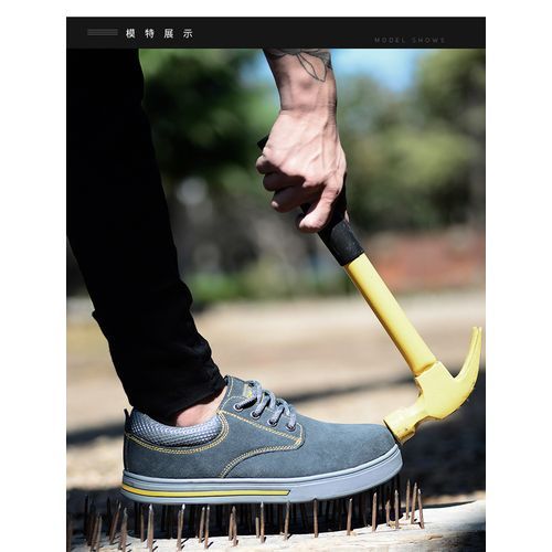 Men's Safety Shoes Steel Toe Work Boots Non-slip Sole Breathable Safety Shoes Steel Toe-Grey