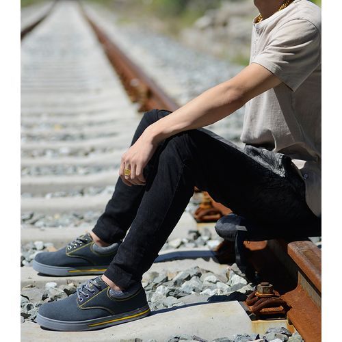 Men's Safety Shoes Steel Toe Work Boots Non-slip Sole Breathable Safety Shoes Steel Toe-Grey