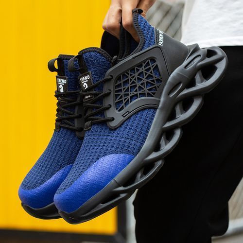 Men's Safety Shoes Steel Toe Work Boots Non-slip Sole Breathable Safety Shoes Steel Toe-Blue