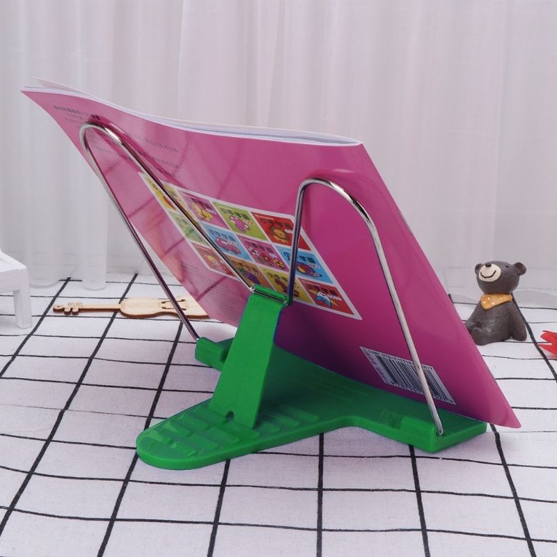 Adjustable Angle Metal Book Stand Fordable Portable Document Book-Reading Holder-Green