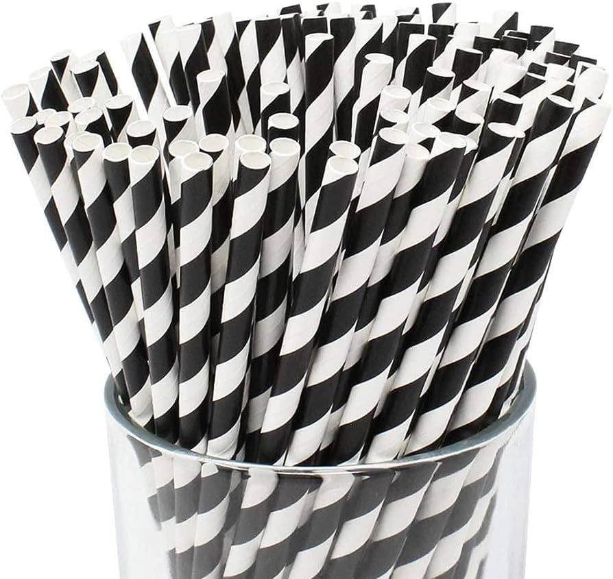 100pcs Black & White Strips Party & Events Paper Straws