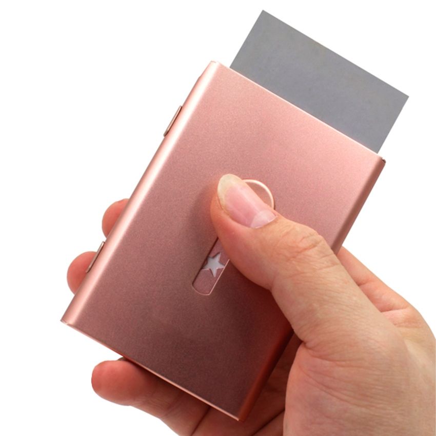 Metal Portable Push Card Case Ultra-thin Frosted Light Business Card Packing Box(Red)