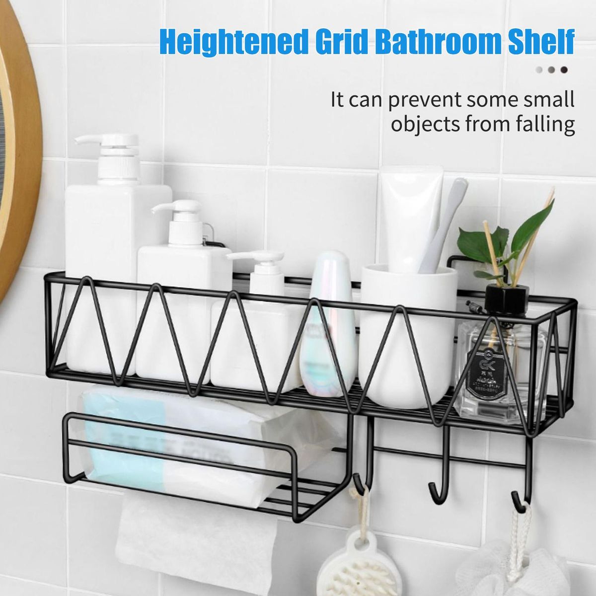 Shower Caddy With Face Towel Rack 3 Hooks Bathroom Shelf Organizer Wall Mounted Bathroom Shelf No Drilling Adhesive Shower Storage Basket Storage Rack for Toilet Dorm Kitchen