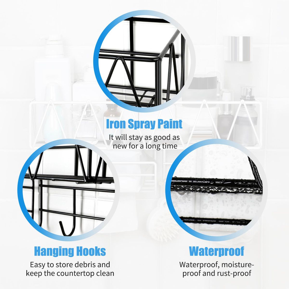 Shower Caddy With Face Towel Rack 3 Hooks Bathroom Shelf Organizer Wall Mounted Bathroom Shelf No Drilling Adhesive Shower Storage Basket Storage Rack for Toilet Dorm Kitchen