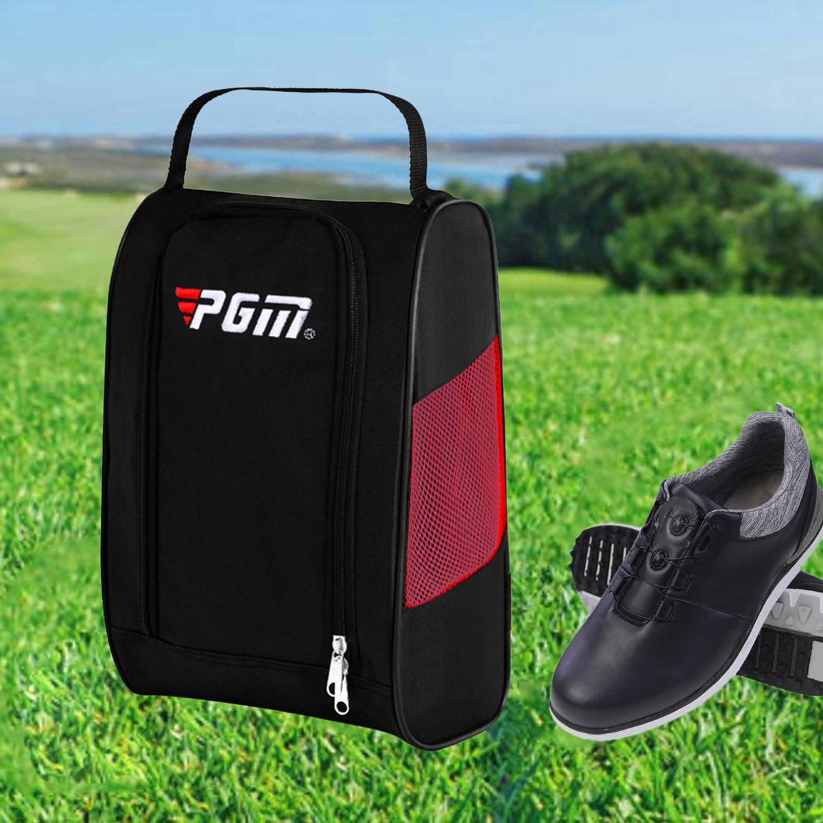 Golf Shoes Bag Sports Shoe Carrier Trunk Gift For Soccer Gym Black Red