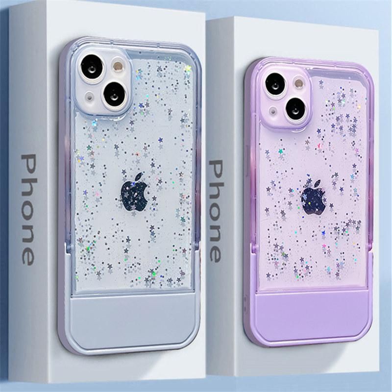 Candy color camera lens stand clear glitter phone case for iPhone 13 12 11 14 15 pro max 15 invisible folding Holder back cover