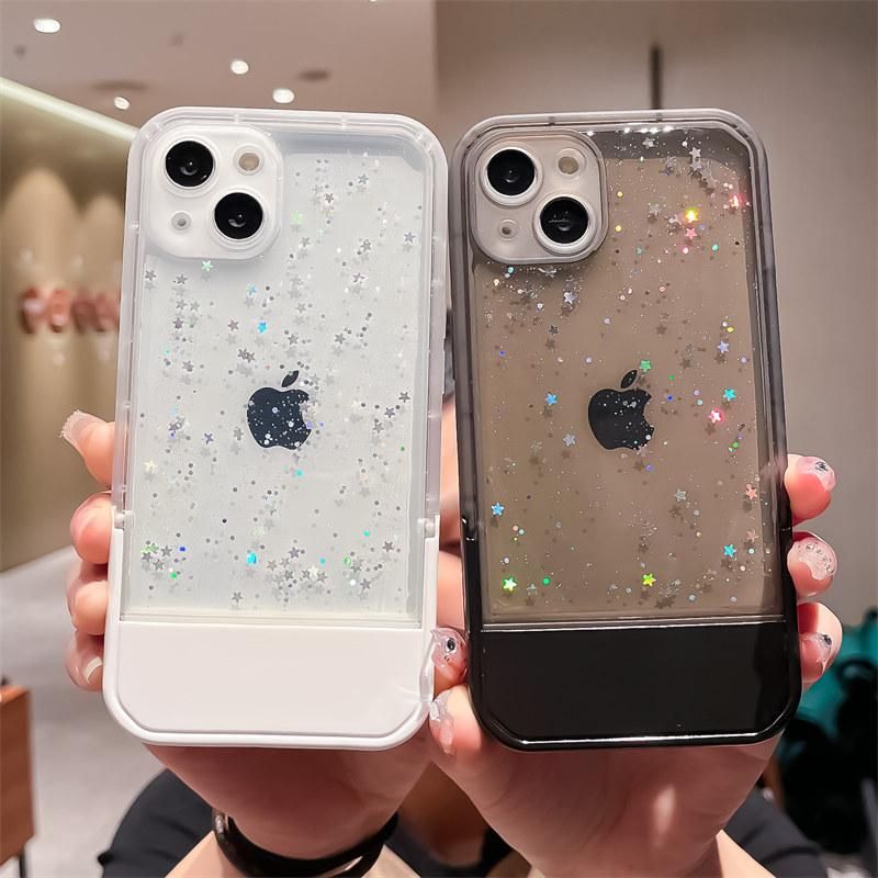 Candy color camera lens stand clear glitter phone case for iPhone 13 12 11 14 15 pro max 15 invisible folding Holder back cover