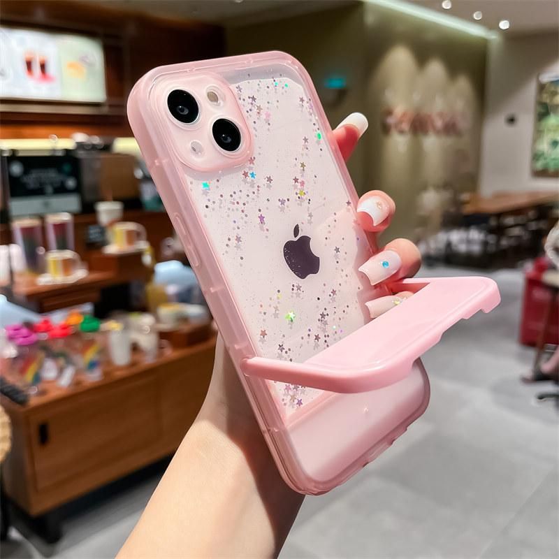 Candy color camera lens stand clear glitter phone case for iPhone 13 12 11 14 15 pro max 15 invisible folding Holder back cover
