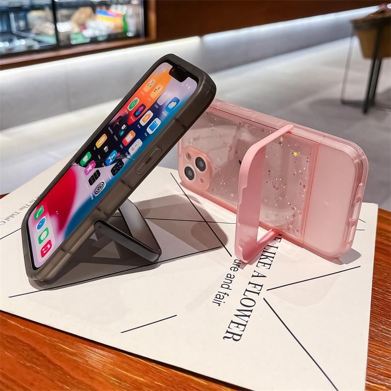 Candy color camera lens stand clear glitter phone case for iPhone 13 12 11 14 15 pro max 15 invisible folding Holder back cover