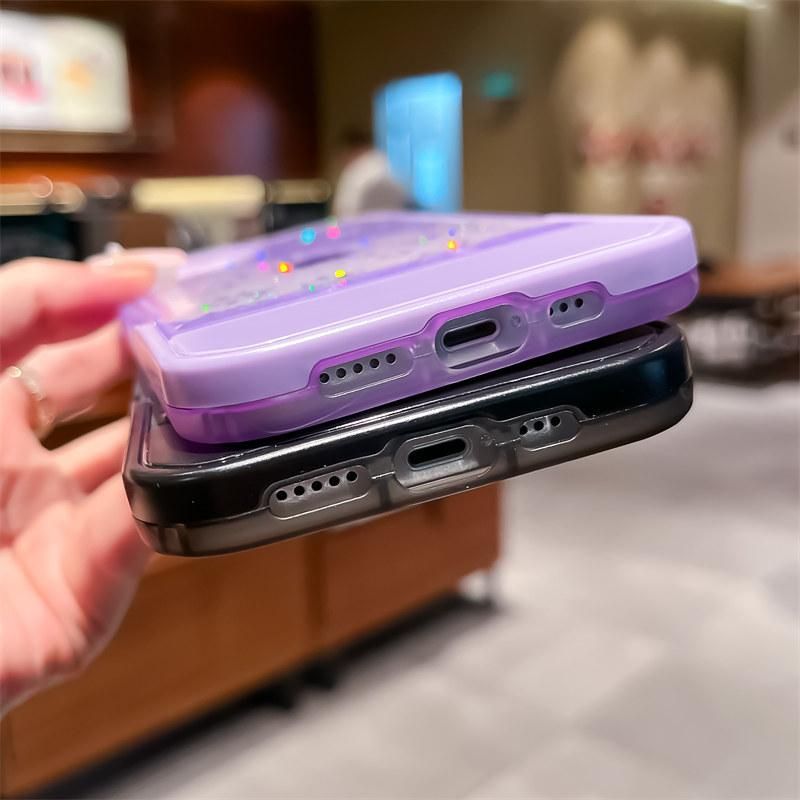 Candy color camera lens stand clear glitter phone case for iPhone 13 12 11 14 15 pro max 15 invisible folding Holder back cover