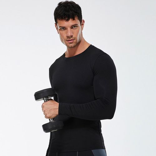 Men's Training Sports T-Shirt Fitness Compression Long Sleeve Tops（Black）