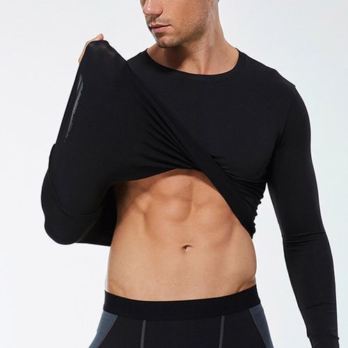 Men's Training Sports T-Shirt Fitness Compression Long Sleeve Tops（Black）