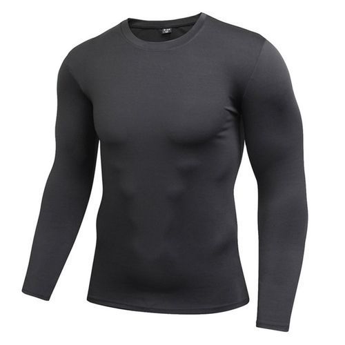 Men's Training Sports T-Shirt Fitness Compression Long Sleeve Tops（Black）