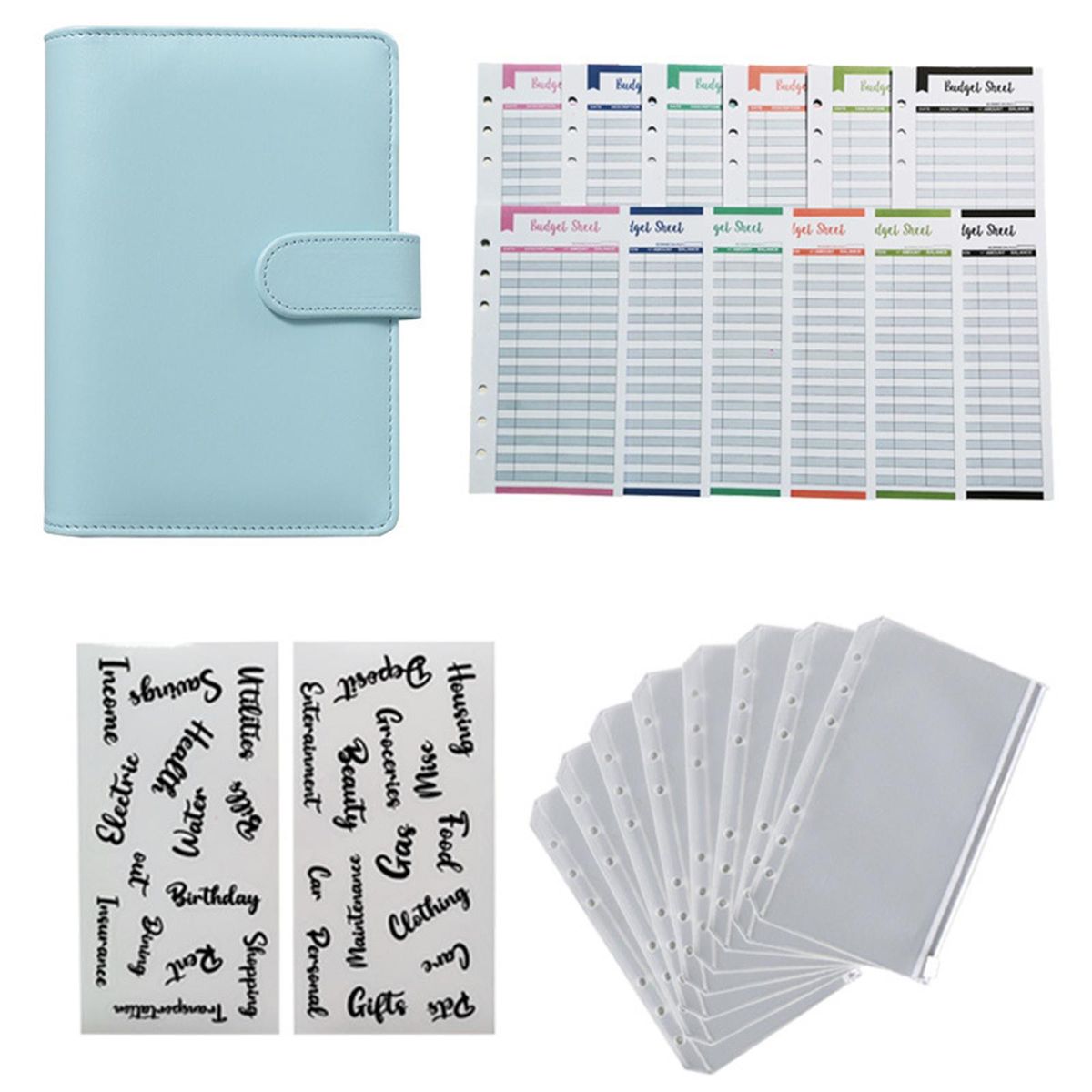 PU Leather Notebook Binder A6 Loose Leaf Paper For Budget Light Blue