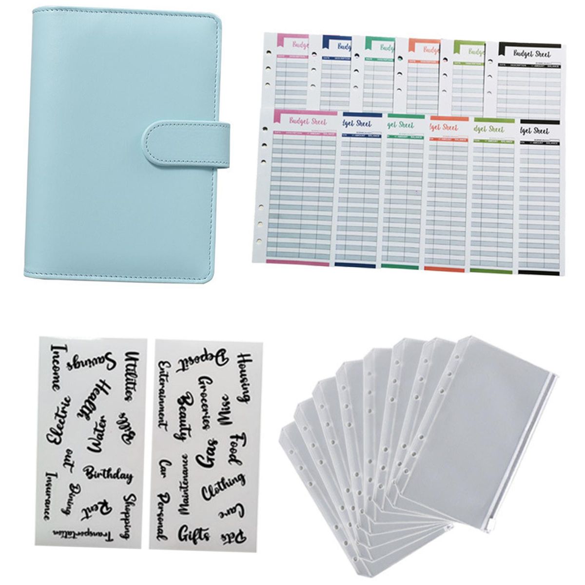 PU Leather Notebook Binder A6 Loose Leaf Paper For Budget Light Blue