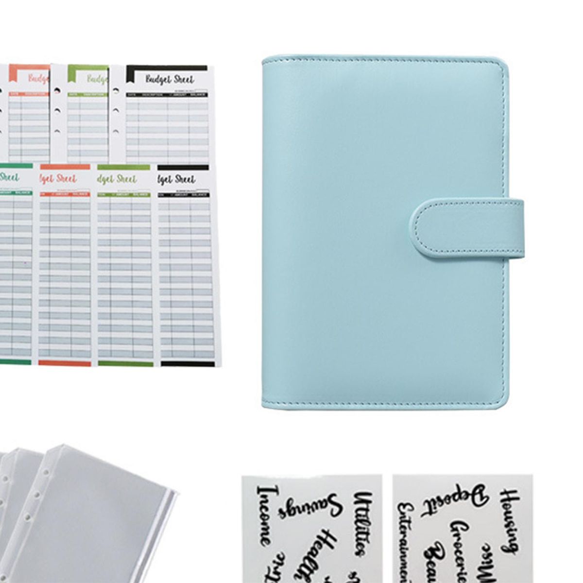 PU Leather Notebook Binder A6 Loose Leaf Paper For Budget Light Blue