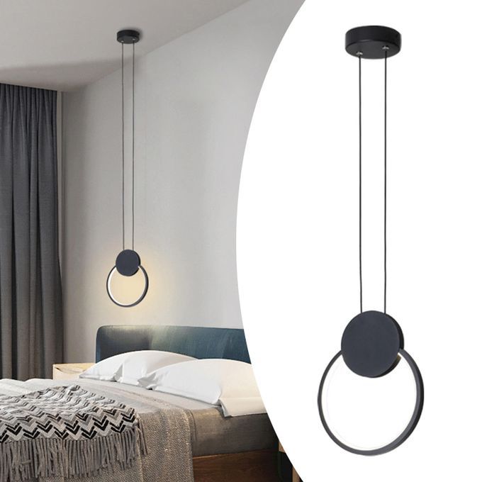 Nordic Minimalist Aluminum Pendant, Modern Bedside Light Round