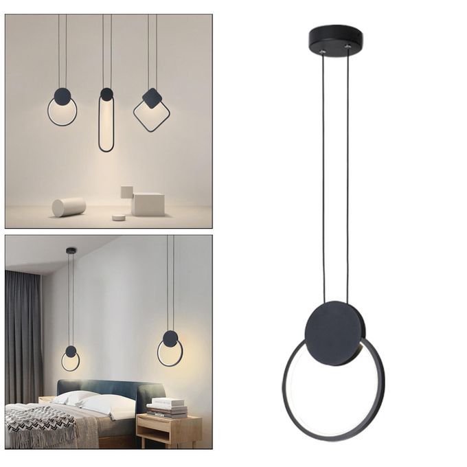 Nordic Minimalist Aluminum Pendant, Modern Bedside Light Round