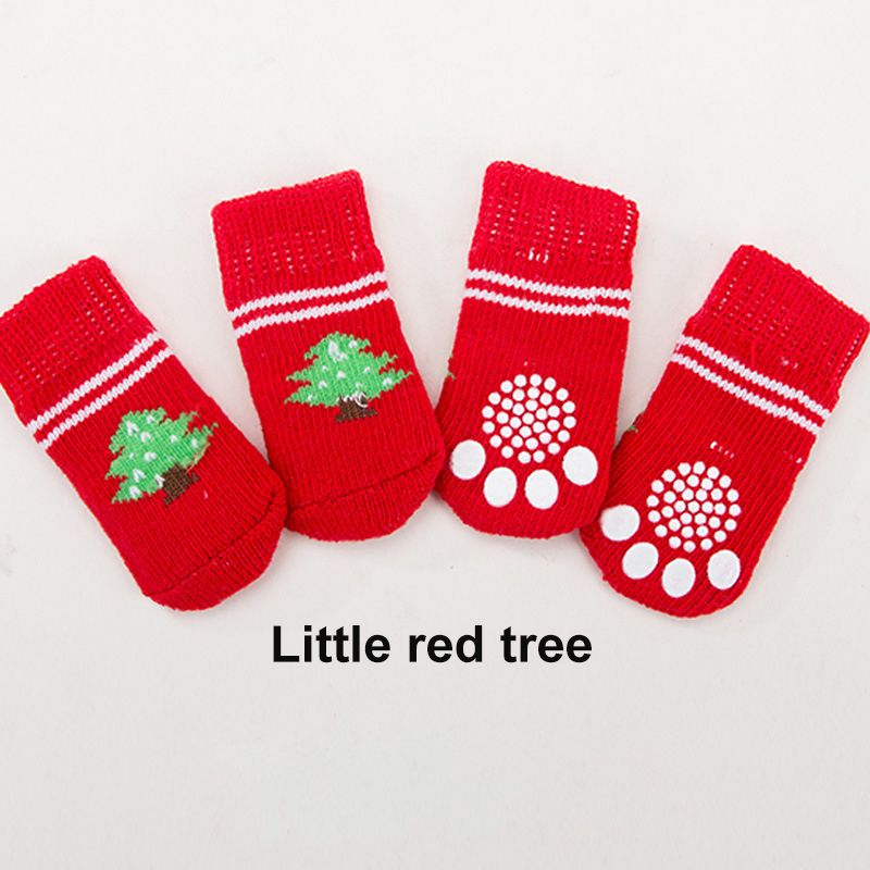 4Pcs Warm Puppy Dog Shoes Soft Pet Knits Socks Cute Cartoon