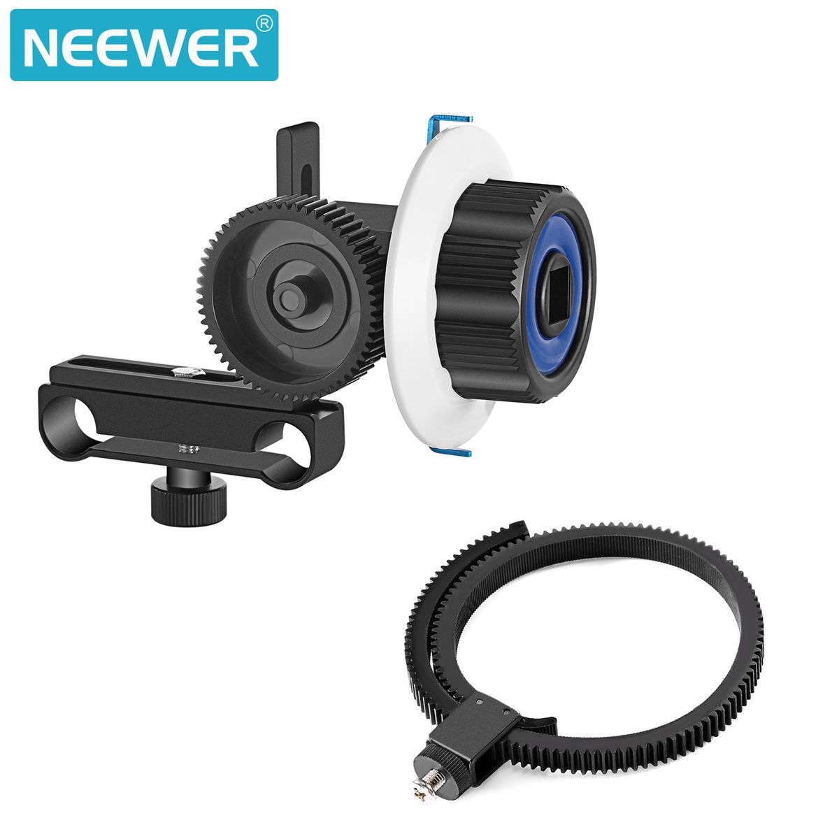 Follow Focus With Gear Ring Belt For Canon Nikon Sony And Other DSLR Camera Camcorder DV Video Fits 15mm Rod Film Making System,Shoulder Support,Stabilizer,Movie Rig(Blue+Black)