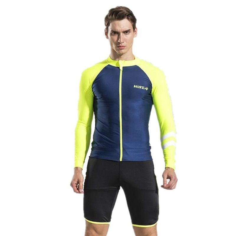 Long Sleeves Men Beach T-shirt Rash Guards Swimsuit Sunscreen Zipper Cardigan Tops Swimsuit For