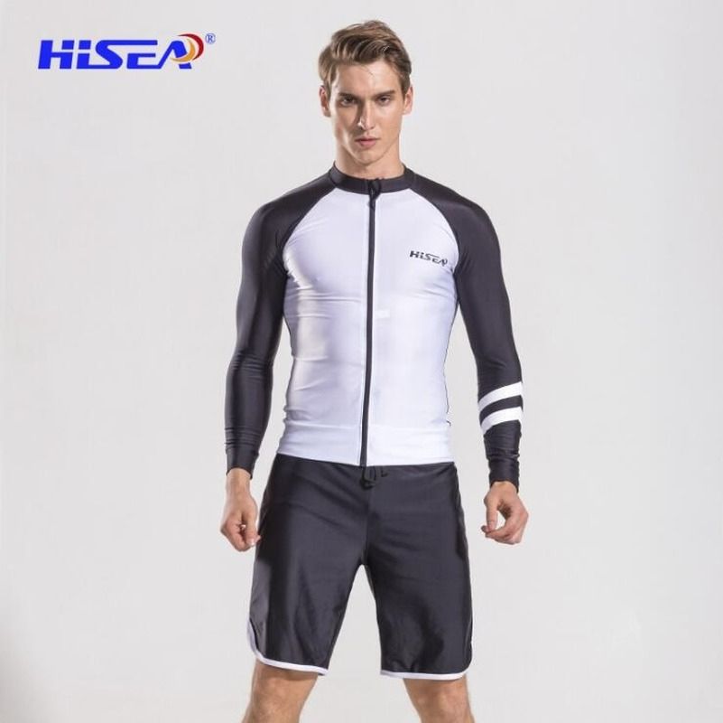Long Sleeves Men Beach T-shirt Rash Guards Swimsuit Sunscreen Zipper Cardigan Tops Swimsuit For