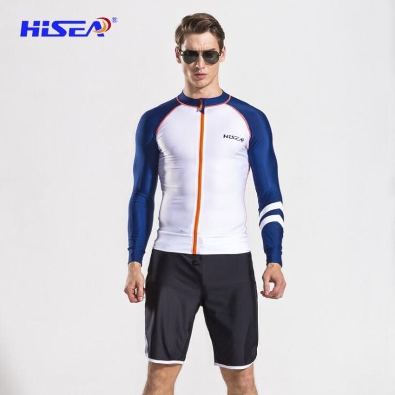 Long Sleeves Men Beach T-shirt Rash Guards Swimsuit Sunscreen Zipper Cardigan Tops Swimsuit For