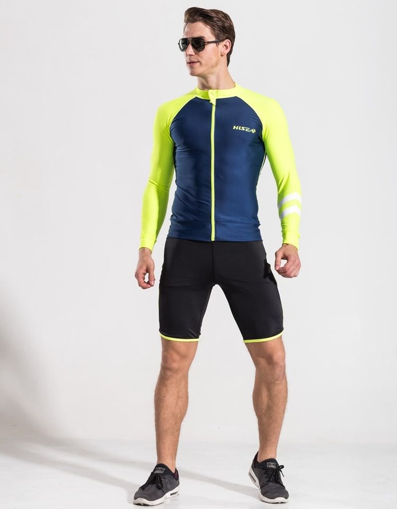 Long Sleeves Men Beach T-shirt Rash Guards Swimsuit Sunscreen Zipper Cardigan Tops Swimsuit For