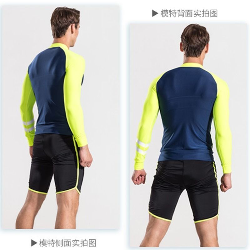 Long Sleeves Men Beach T-shirt Rash Guards Swimsuit Sunscreen Zipper Cardigan Tops Swimsuit For