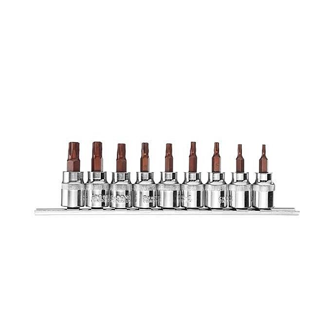 9Pcs 3/8'' Drive 5 Point Star Torx Socket Bit Screwdriver T10 - T50 Tools Set