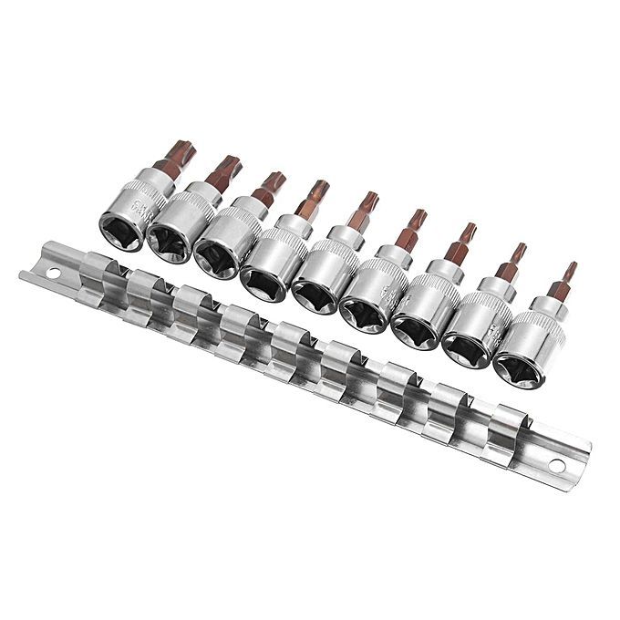 9Pcs 3/8'' Drive 5 Point Star Torx Socket Bit Screwdriver T10 - T50 Tools Set
