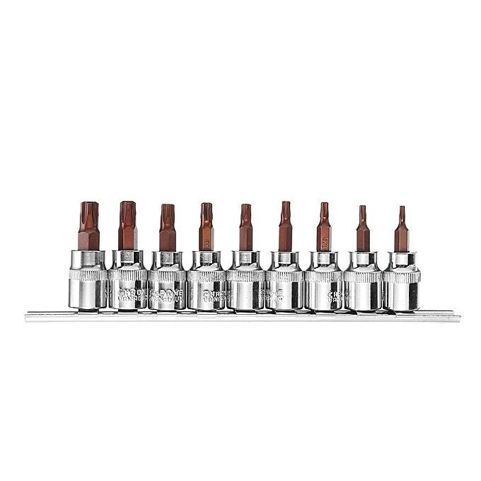 9Pcs 3/8'' Drive 5 Point Star Torx Socket Bit Screwdriver T10 - T50 Tools Set