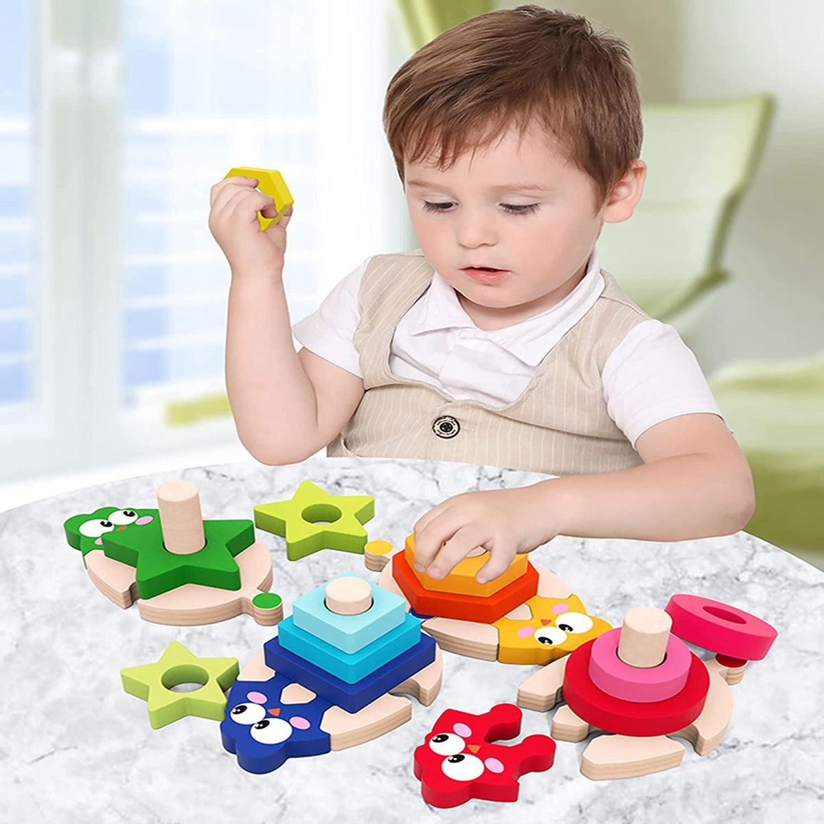 Wooden Sorting & Stacking Toys for Girls Boys Preschool