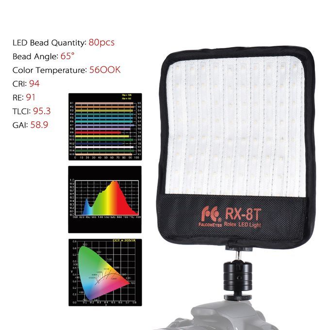 FalconEyes RX-8T 16W Mini LED Light Dimmable 5600K CRI94 Fle