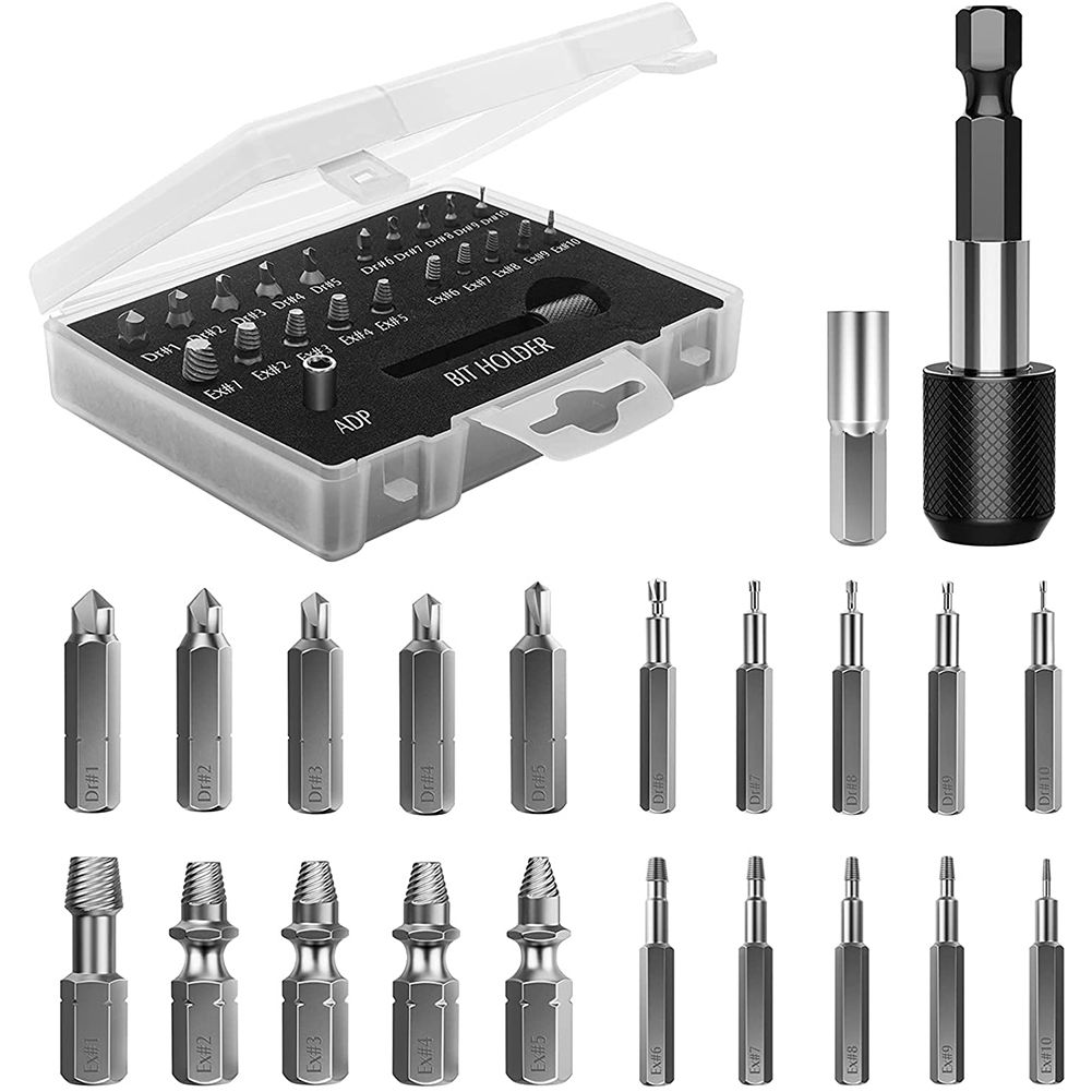 22 PCS Screw Extractor Kit, HSS Remover Set With Bit &