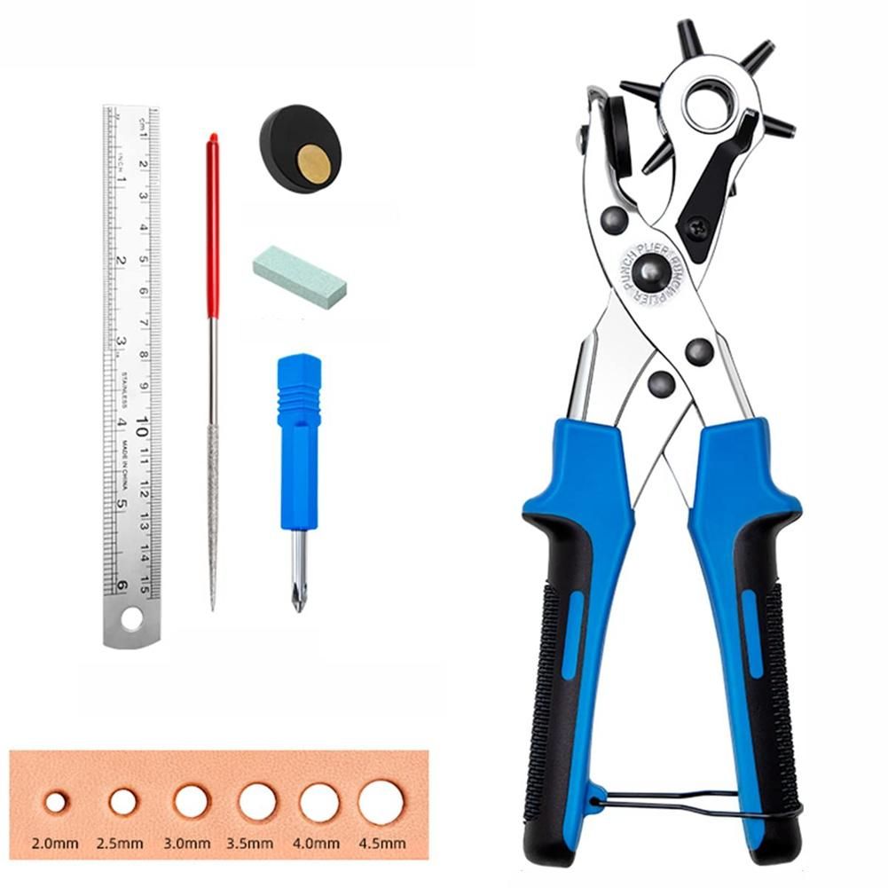 Revolving Leather Belt Hole Punch Plier Kit, Eyelet Puncher,DIY Tool Set for Belts, Watch Bands,Dog Collars, Fabric D
