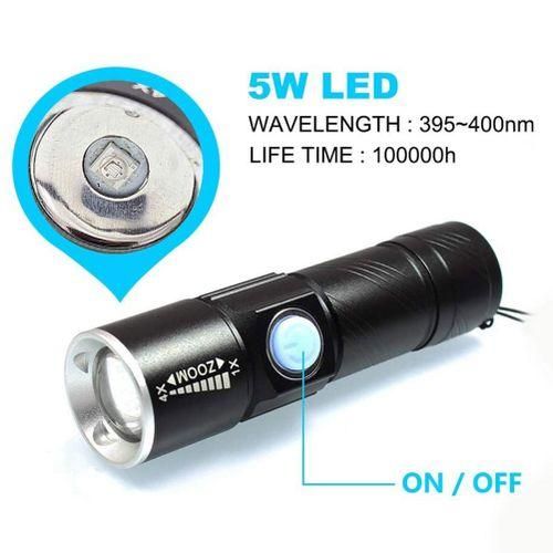 395Nm UV Light Flashlight Blacklight USB Rechargeable LED