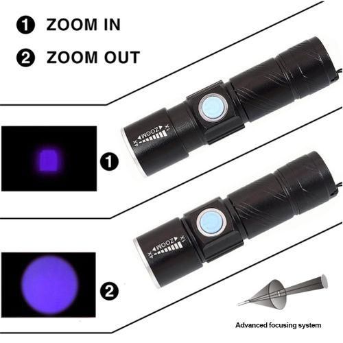 395Nm UV Light Flashlight Blacklight USB Rechargeable LED