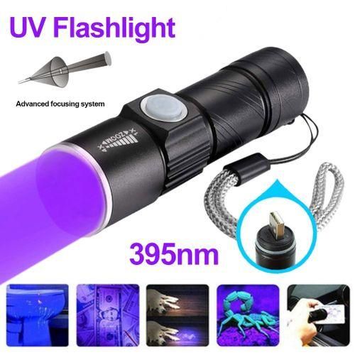 395Nm UV Light Flashlight Blacklight USB Rechargeable LED